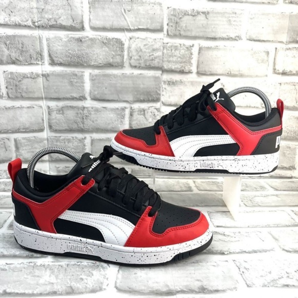 Puma Rebound Layup Lo Speckle Lace Up Men's 6.5 Women's 8.5 Black/ Red Sneakers